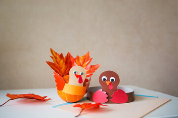 paper craft for kids. DIY Turkey made from pumpkin for thanksgiving day. create art for children.