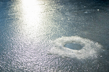 Winter landscape on the river, fishing hole