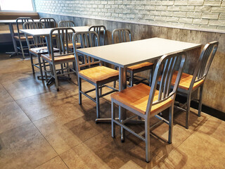 cafe in the city. Chairs and table in the empty restaurant.