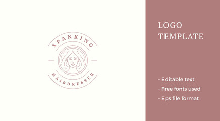 Fototapeta premium Female portrait logo emblem design template vector illustration in minimal line art style