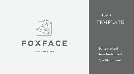 Fox head logo template linear vector illustration.