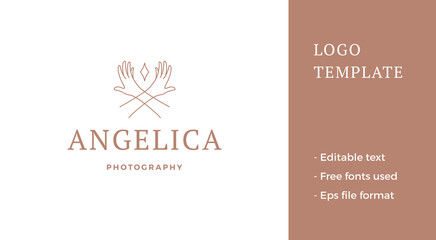 Female hands and magic star logo template linear vector illustration