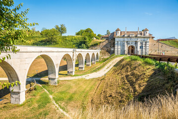 View at the Aqueduct with Udine Gate in the streets of Palmanova - Italy