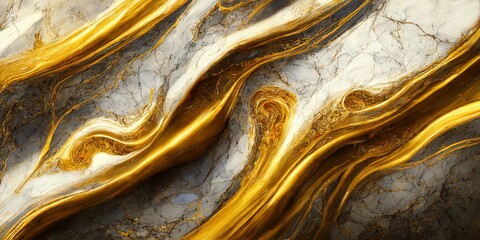 Gold and white abstract marble background. Digital illustration