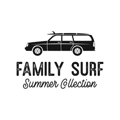 Banner with vintage car and surfboard