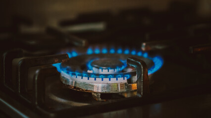 Gas plate gas stove for cooking in the kitchen with high gas prices during cold winter in gascrisis - 537478132