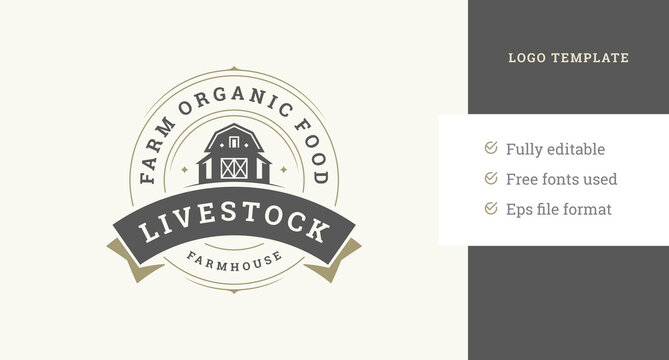 Circle Premium Quality Farm Market Local Food Production Logo Design Template Vector Illustration