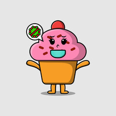 Cute cartoon illustration Cupcake using mask to prevent virus in cute modern style design