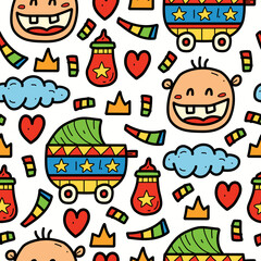 Naklejka premium Baby birth doodle cartoon illustration pattern design