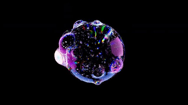 Transparent colorful magical bubble. 3d render, 3d video