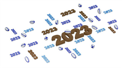 Lots of Rugby 2023 Designs with several Balls on White