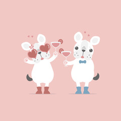 cute and lovely hand drawn cute couple french bulldog pug, happy valentine's day, love concept, flat vector illustration cartoon character costume design