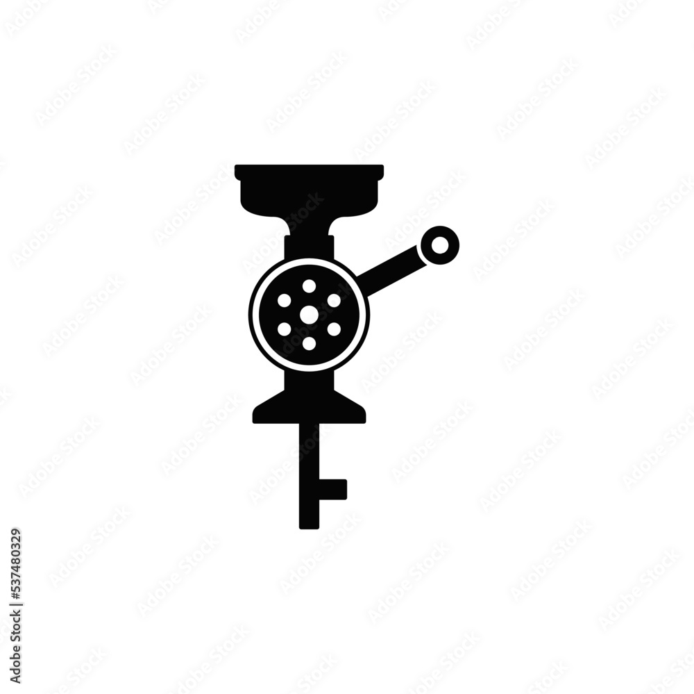 Sticker Meat grinder icon in black flat glyph, filled style isolated on white background