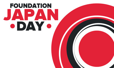 Japan Foundation Day. Japanese national happy holiday, celebrated annual in February 11. Japanese flag. Patriotic elements. Poster, card, banner and background. Vector illustration