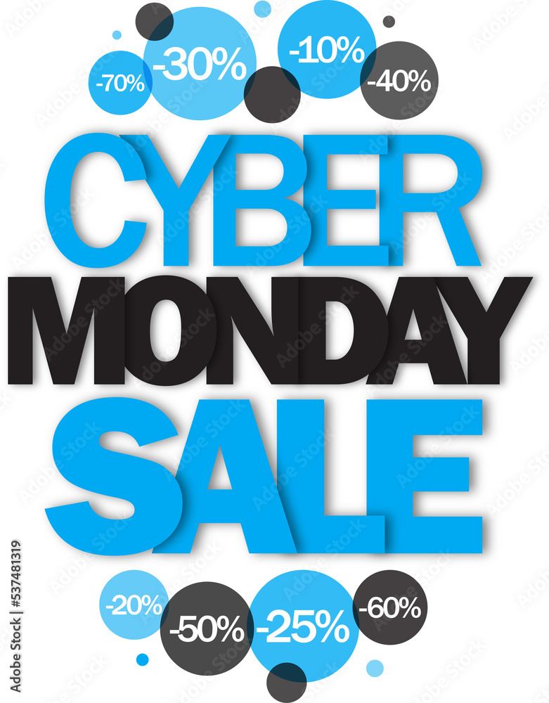 Poster CYBER MONDAY SALE blue and black banner on transparent background