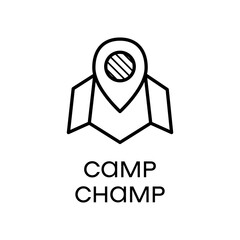 map pin and Camp Champ text against white background