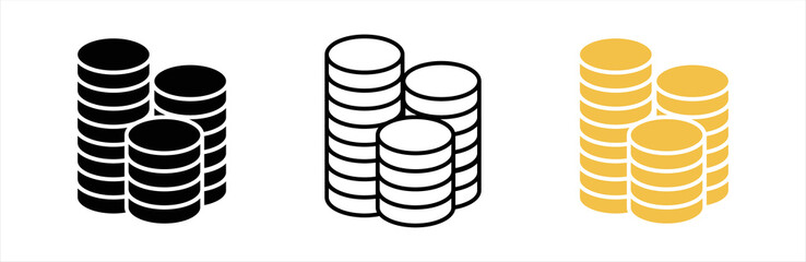 Coin icon. Coins stack icon. Money stacked coins icon. Coins symbol sign, vector illustration