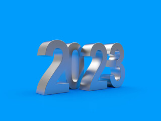 2023 silver number on a blue background. 3D illustration