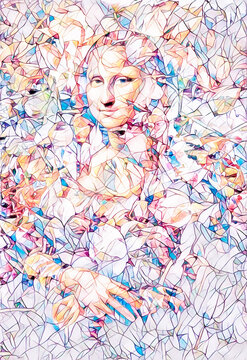 reproduction of Mona Lisa by Leonardo da Vinci in rose petals.
