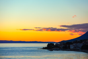 Twilight over the islands . Gradac coastal town in Croatia 