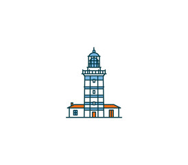 Lighthouse symbol and city landmark tourist attraction illustration.