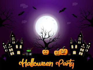 Halloween Party night purple background design vector illustration.