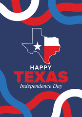 Texas Independence Day. Freedom holiday in Unites States, celebrated annual in March. Lone star flag. Texas flag. Patriotic sign and elements. Poster, card, banner and background. Vector illustration