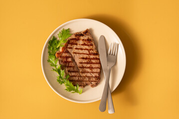 grilled steak meat. top view