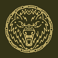 Wolf illustration Monoline Vector Logo, Animal vintage badge, creative emblem Design For Business
