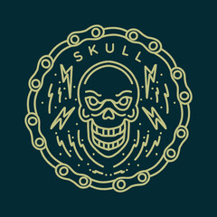 Premium Monoline vintage Skull Nature illustration, Adventure retro badge, creative emblem For T-shirt Design