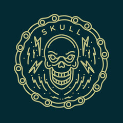 Premium Monoline vintage Skull Nature illustration, Adventure retro badge, creative emblem For T-shirt Design