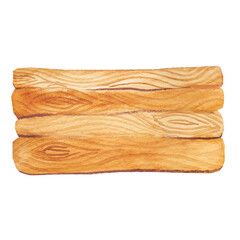 Watercolor hand drawn wooden board isolated 