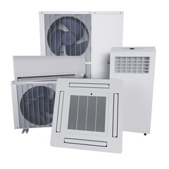 Fototapeta premium five different types of air conditioner with transparent background 3d