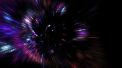 Abstract blue and purple lights. Fantastic space background. Digital fractal art. 3d rendering.