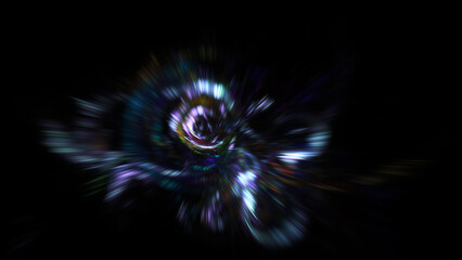 Abstract blue and violet lights. Fantastic space background. Digital fractal art. 3d rendering.