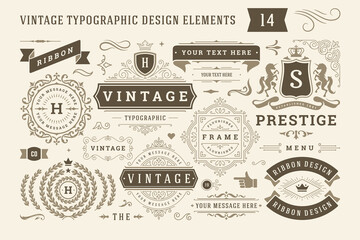 Vintage typographic design elements set vector illustration.