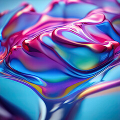 Rainbow colors realistic liquid plastic dynamic fluid abstract background. Digital 3D illustration.