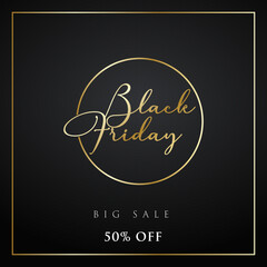 Black Friday Sale. Banner, poster, logo golden color on dark background.