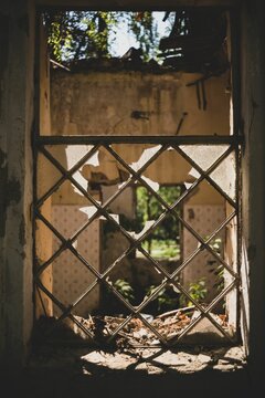Closeup of the lattice on the old window, a vertical shot