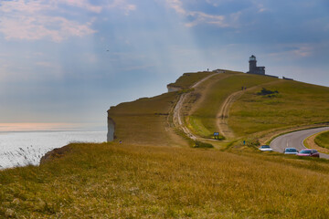 Image of stunning landscape and Belle Tout lighthouse from on top of the Seven Sisters cliffs