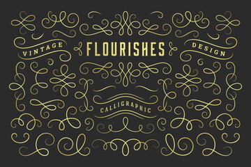 Calligraphic design elements vintage ornaments swirls and scrolls ornate decorations vector design elements