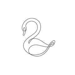 Swan continuous line drawing, isolated vector illustration, tattoo, print and logo design, beautiful swan bird silhouette single line on a white background. 