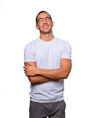 Quiet man making a relaxation gesture