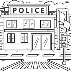 Police Station Coloring Page for Kids