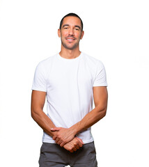 Happy young man posing against background