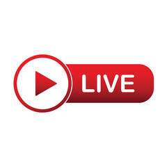 Live flat vector icon. Red design element with play button for news,radio,TV or online broadcasting isolated on white background. . Vector illustration