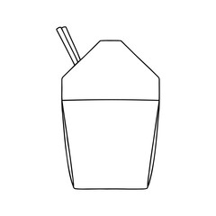 Paper box with with sticks for taking food. Noodle wok Chinese food box.