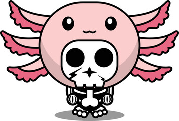 Obraz premium vector illustration of mascot costume cartoon character animal man axolotl cute skull