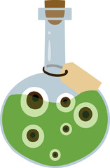 Concept of witchs bottle with potion. Potion with eyes. Flat vector illustration. Design element isolated on white background