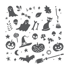 Happy Halloween illustration black on white